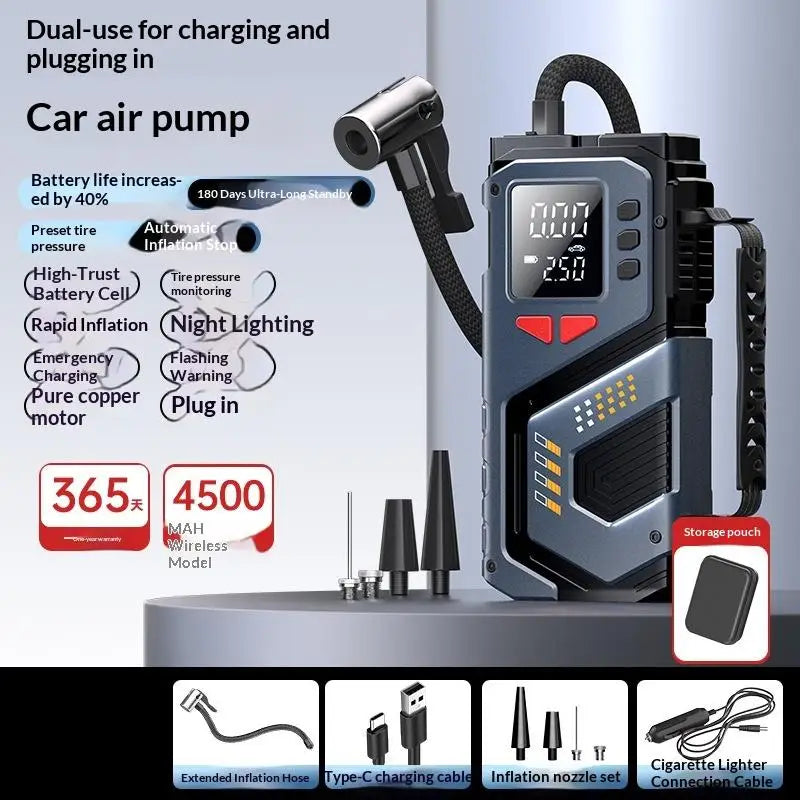 Portable Jump Starter With Air Compressor For 12V Petrol Car 150 PSI Car Tires Air Pump With LED Lights & Pressure Gauge·