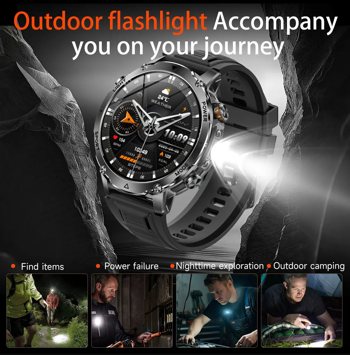 Newly Durable 1400mAh Large Battery Smart Watch Men 1.7" HD Screen IP68K Waterproof LED Flashlight Sports BT Call Smart Bracelet