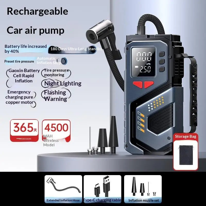 Portable Jump Starter With Air Compressor For 12V Petrol Car 150 PSI Car Tires Air Pump With LED Lights & Pressure Gauge·