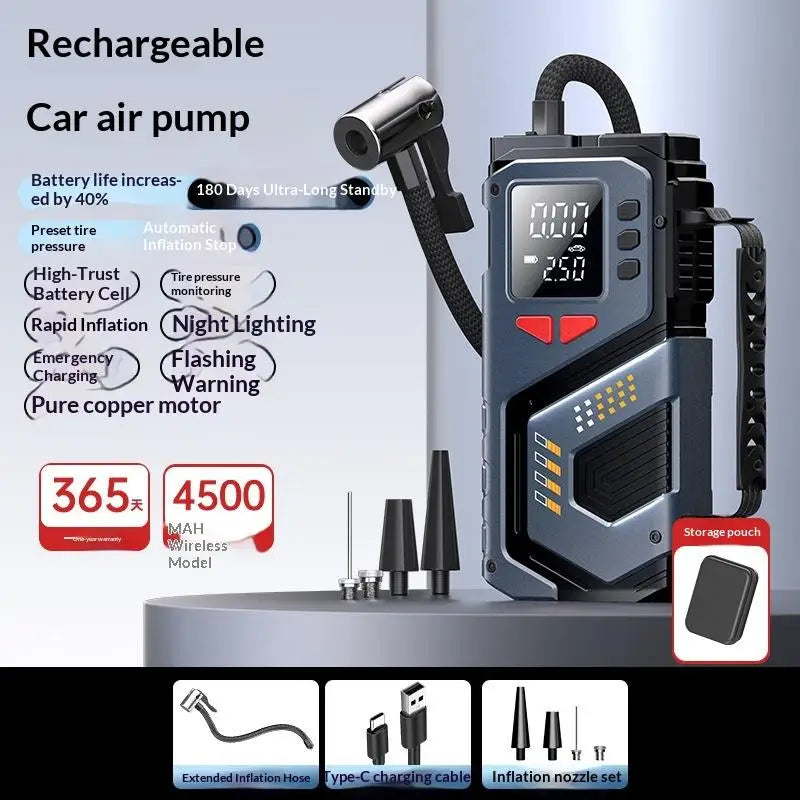 Portable Jump Starter With Air Compressor For 12V Petrol Car 150 PSI Car Tires Air Pump With LED Lights & Pressure Gauge·