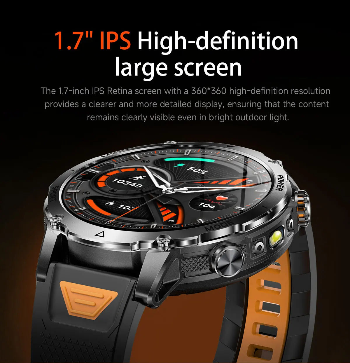 Newly Durable 1400mAh Large Battery Smart Watch Men 1.7" HD Screen IP68K Waterproof LED Flashlight Sports BT Call Smart Bracelet
