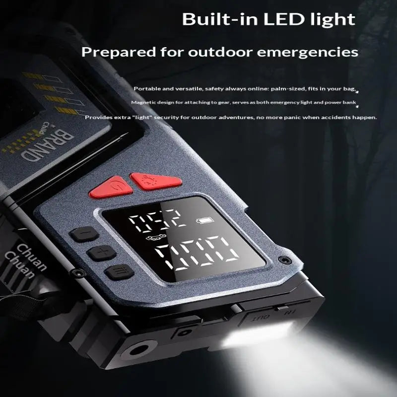 Portable Jump Starter With Air Compressor For 12V Petrol Car 150 PSI Car Tires Air Pump With LED Lights & Pressure Gauge·