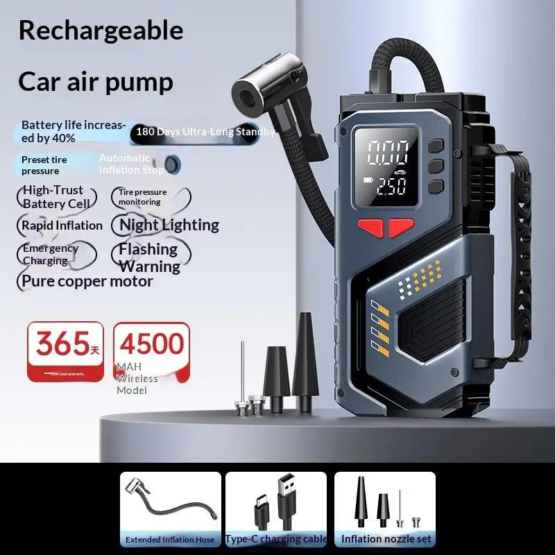 Portable Jump Starter With Air Compressor For 12V Petrol Car 150 PSI Car Tires Air Pump With LED Lights & Pressure Gauge·