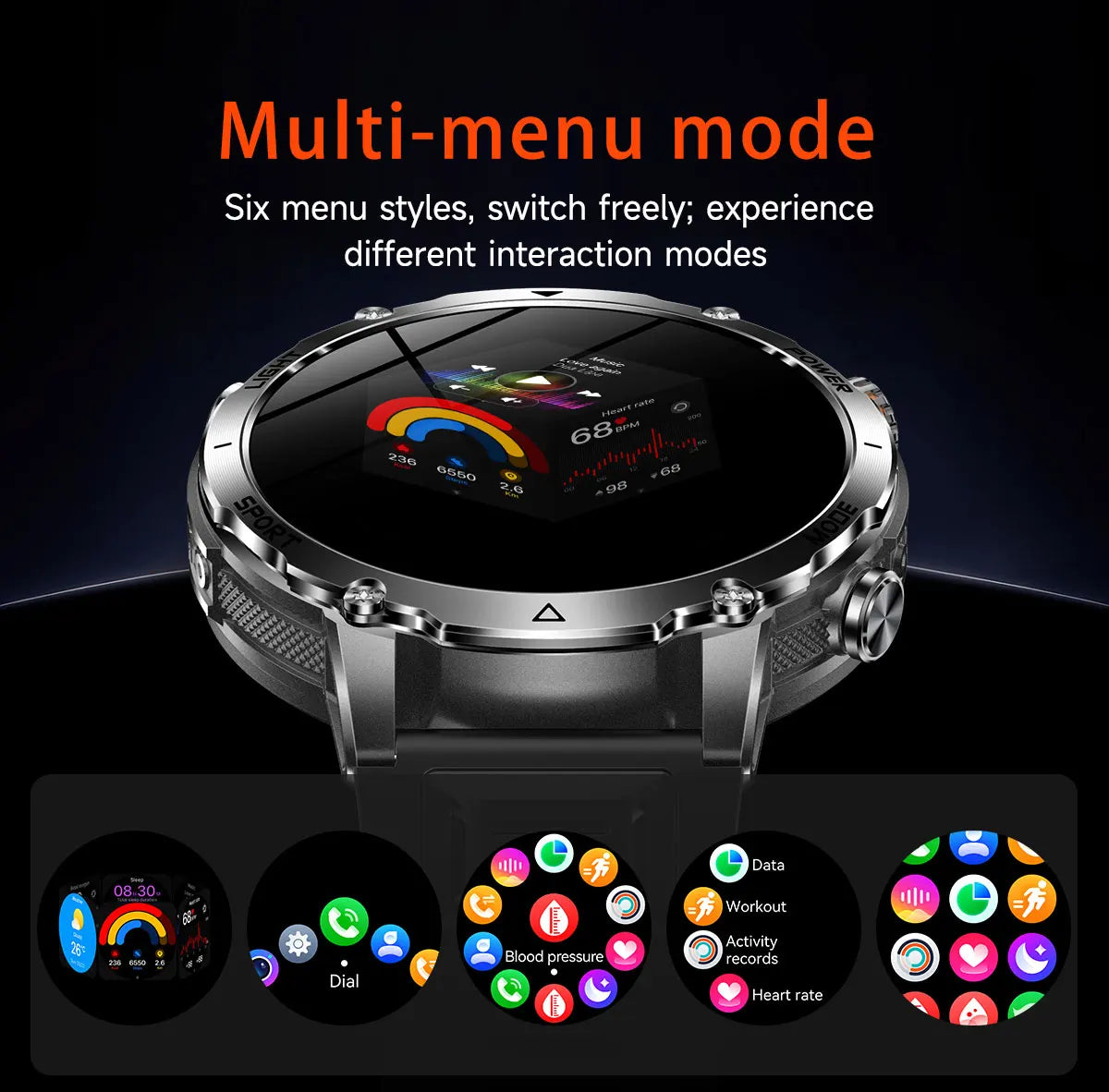 Newly Durable 1400mAh Large Battery Smart Watch Men 1.7" HD Screen IP68K Waterproof LED Flashlight Sports BT Call Smart Bracelet